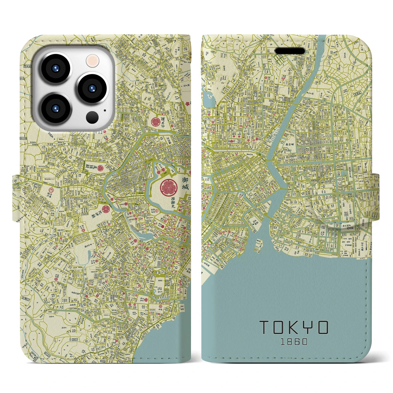 【東京1860】地図柄iPhoneケース(手帳両面タイプ・ナチュラル)iPhone 13 Pro 用