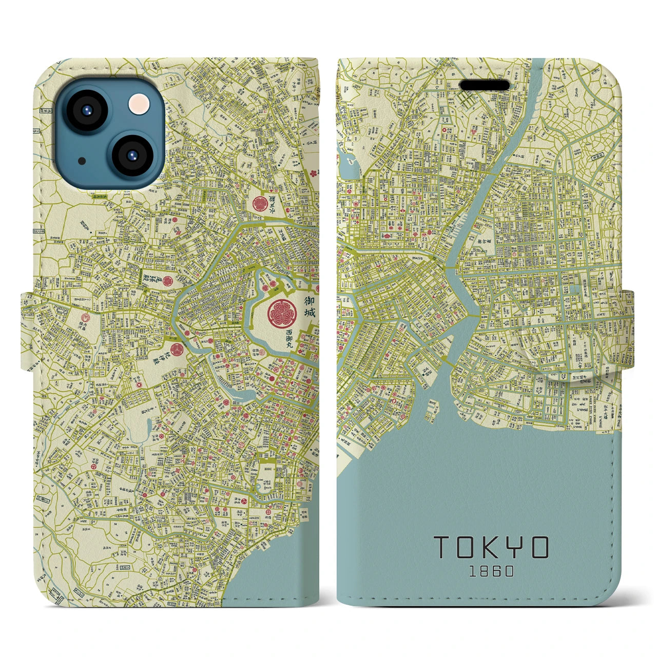 【東京1860】地図柄iPhoneケース(手帳両面タイプ・ナチュラル)iPhone 13 用