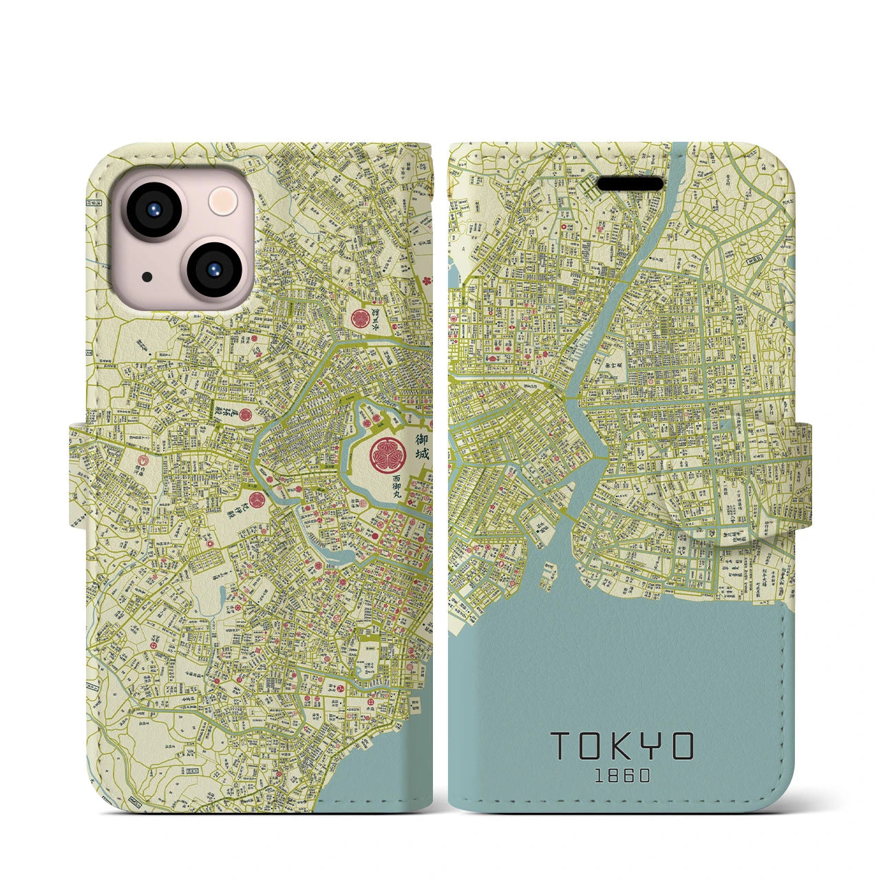 【東京1860】地図柄iPhoneケース(手帳両面タイプ・ナチュラル)iPhone 13 mini 用