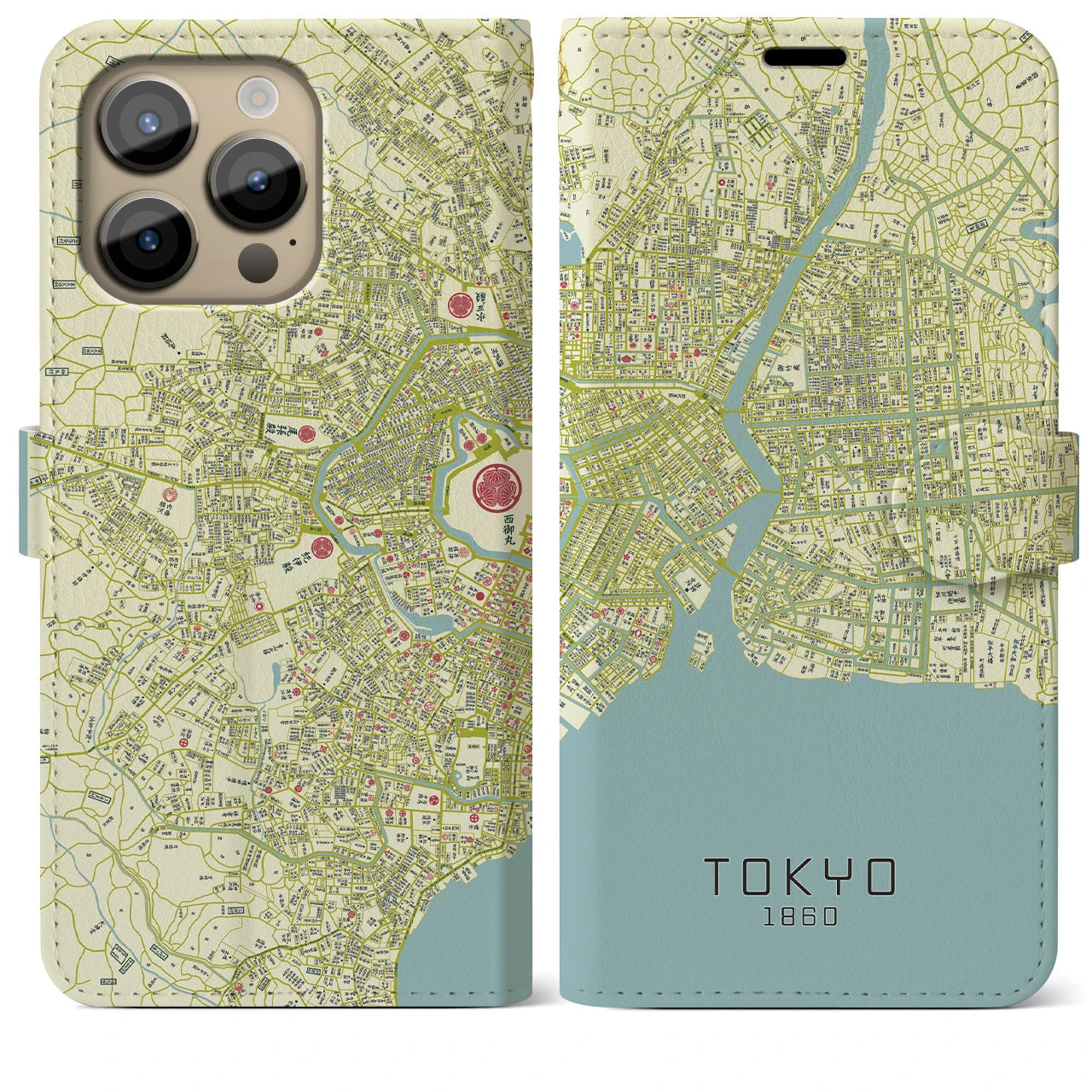 【東京1860】地図柄iPhoneケース(手帳両面タイプ・ナチュラル)iPhone 14 Pro Max 用