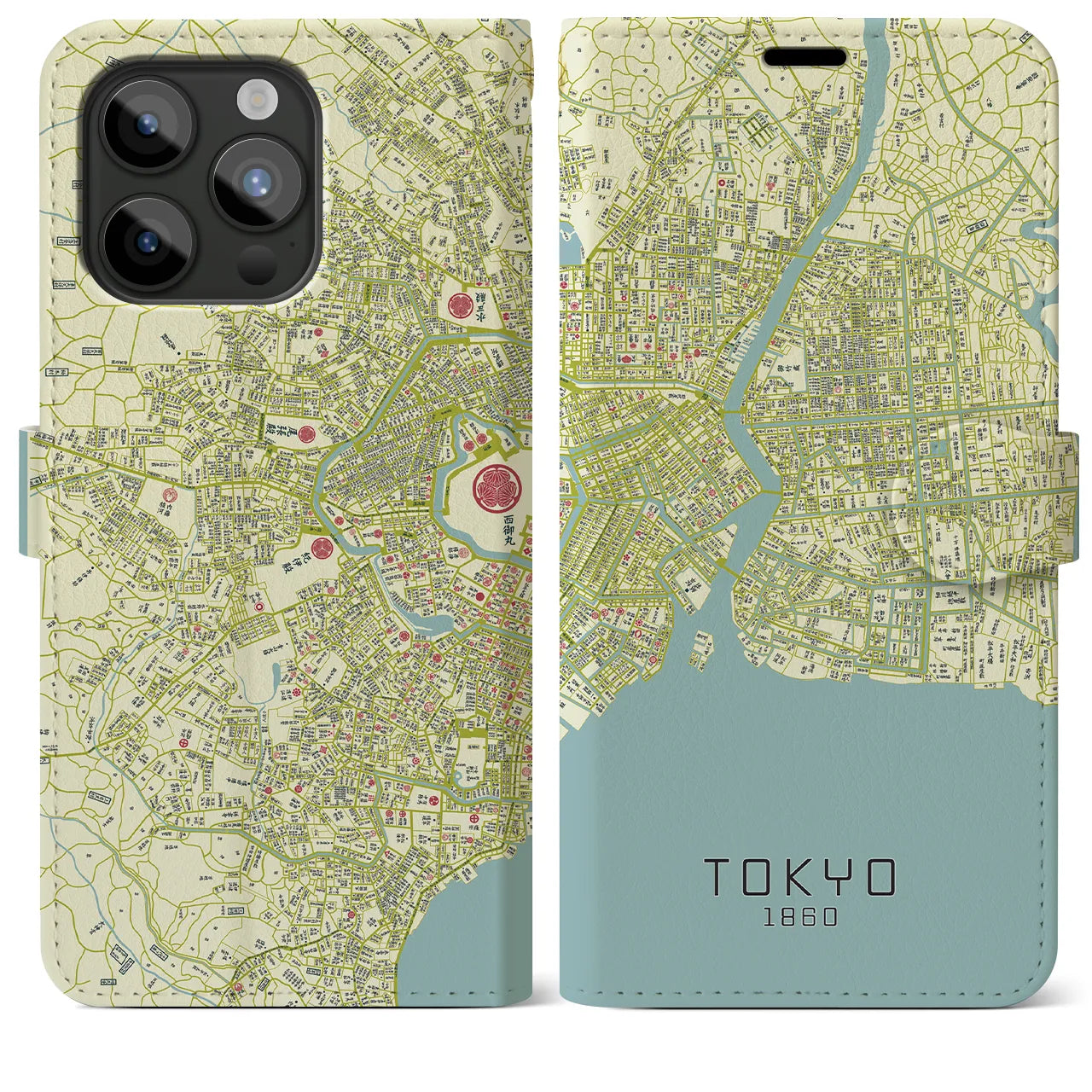 【東京1860】地図柄iPhoneケース(手帳両面タイプ・ナチュラル)iPhone 15 Pro Max 用