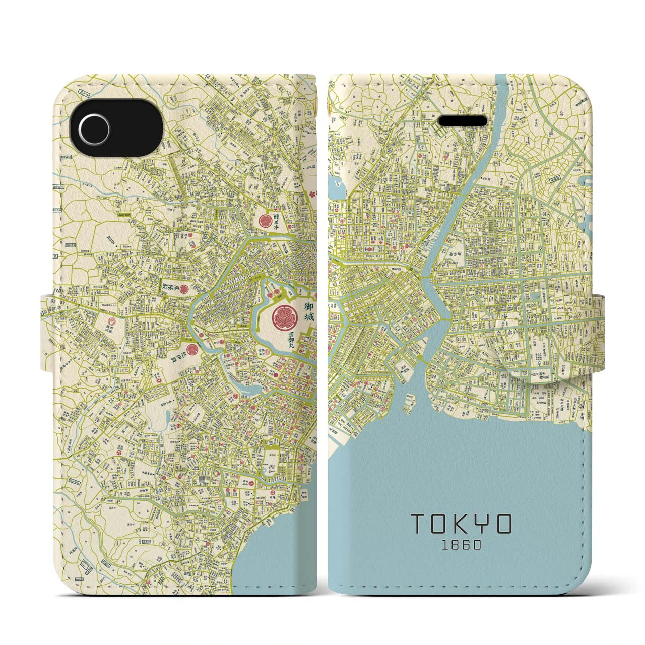 【東京1860】地図柄iPhoneケース(手帳両面タイプ・ナチュラル)iPhone SE(第3 / 第2世代) / 8 / 7 / 6s / 6 用