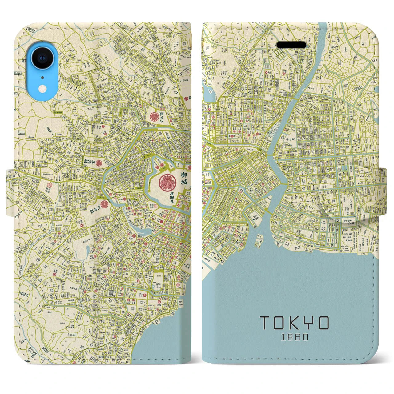 【東京1860】地図柄iPhoneケース(手帳両面タイプ・ナチュラル)iPhone XR 用