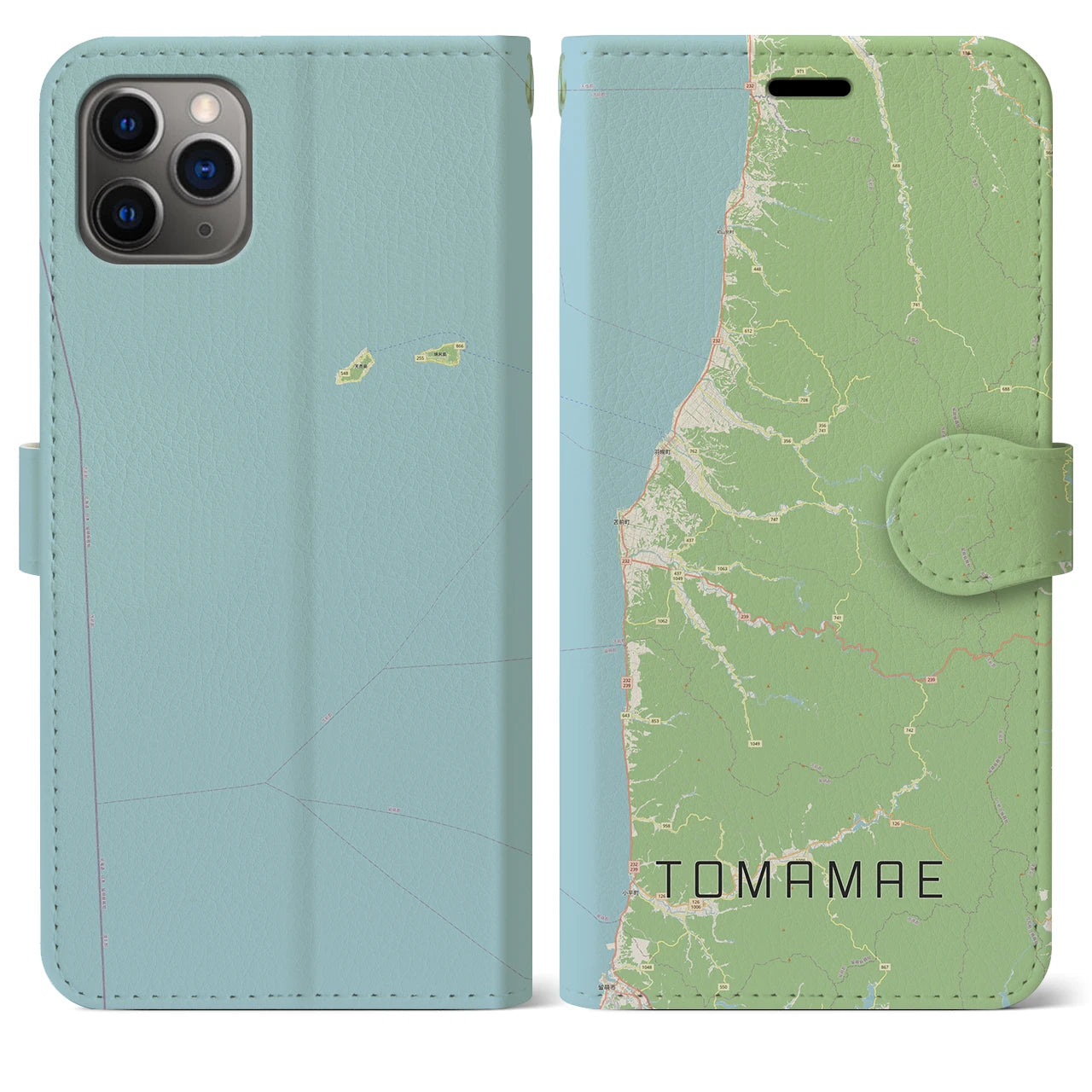 【苫前(北海道)】地図柄iPhoneケース(手帳タイプ)ナチュラル・iPhone 11 Pro Max 用