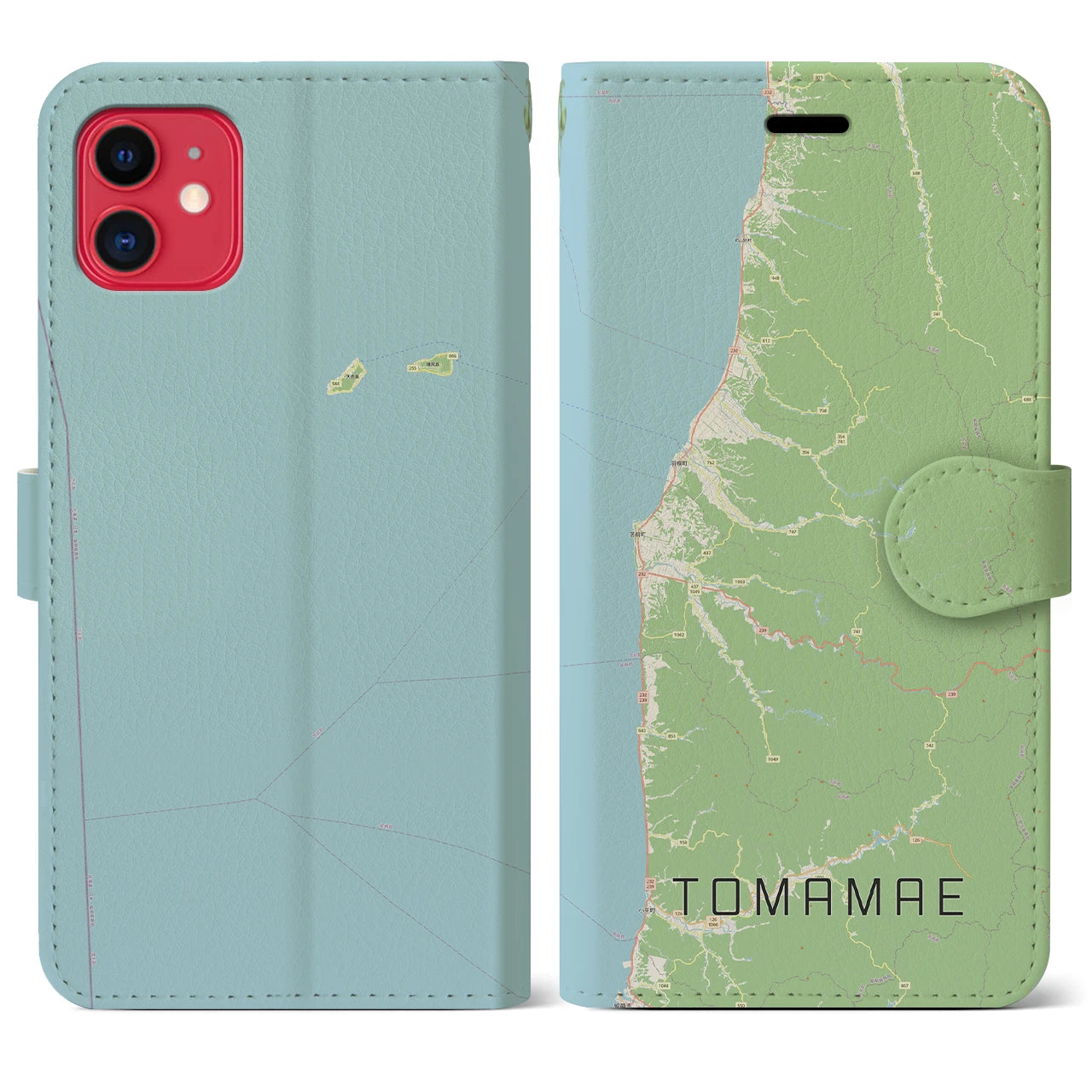【苫前(北海道)】地図柄iPhoneケース(手帳タイプ)ナチュラル・iPhone 11 用
