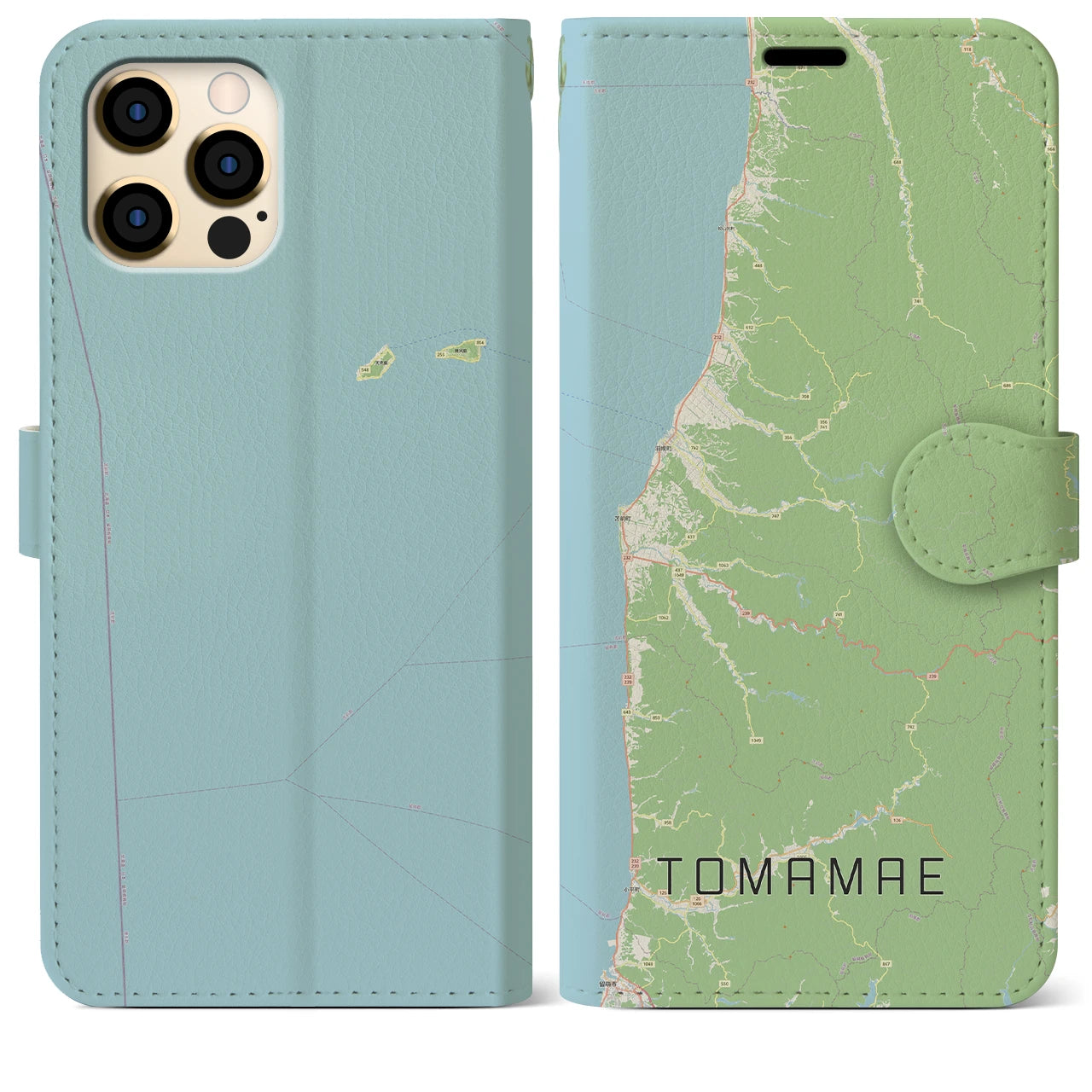 【苫前(北海道)】地図柄iPhoneケース(手帳タイプ)ナチュラル・iPhone 12 Pro Max 用