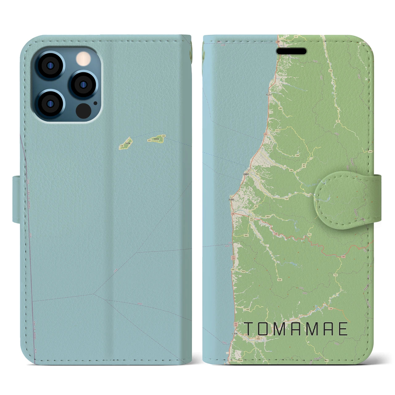 【苫前(北海道)】地図柄iPhoneケース(手帳タイプ)ナチュラル・iPhone 12 / 12 Pro 用