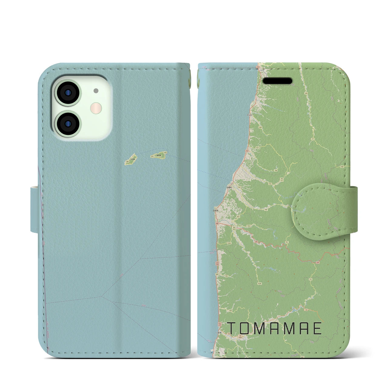【苫前(北海道)】地図柄iPhoneケース(手帳タイプ)ナチュラル・iPhone 12 mini 用