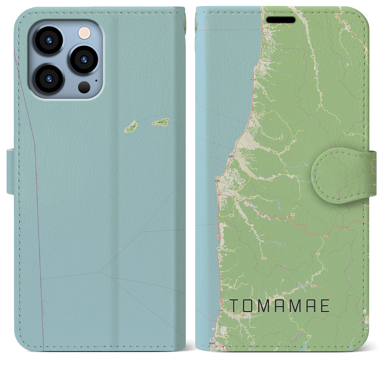 【苫前(北海道)】地図柄iPhoneケース(手帳タイプ)ナチュラル・iPhone 13 Pro Max 用