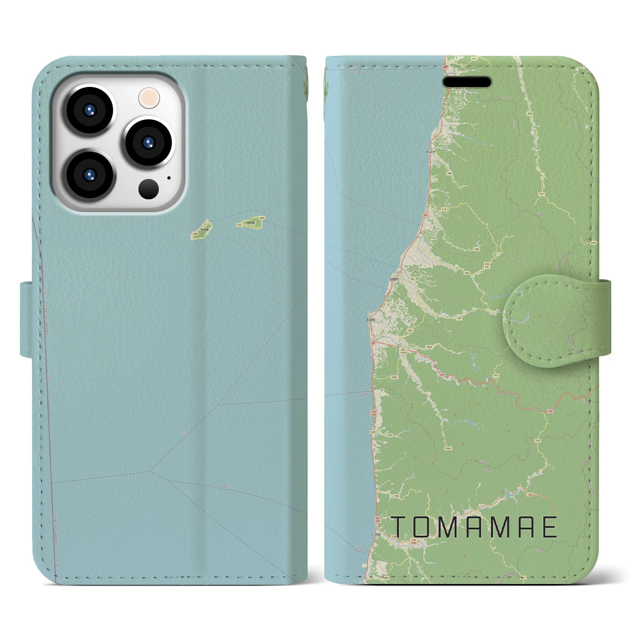 【苫前(北海道)】地図柄iPhoneケース(手帳タイプ)ナチュラル・iPhone 13 Pro 用