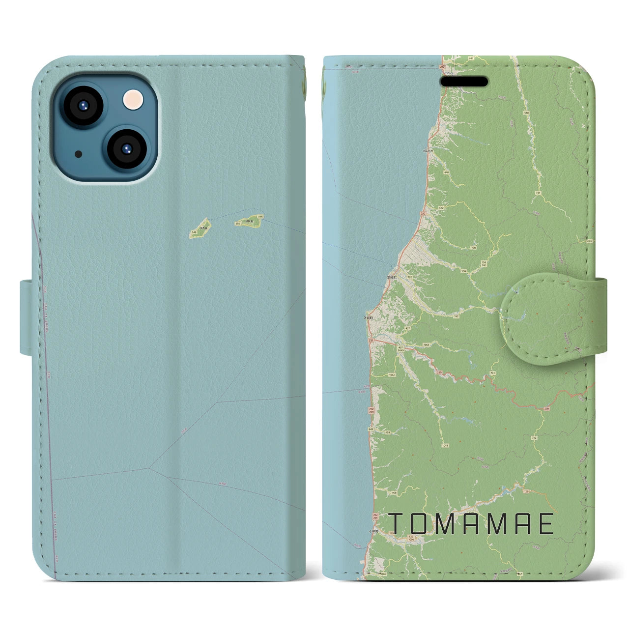 【苫前(北海道)】地図柄iPhoneケース(手帳タイプ)ナチュラル・iPhone 13 用