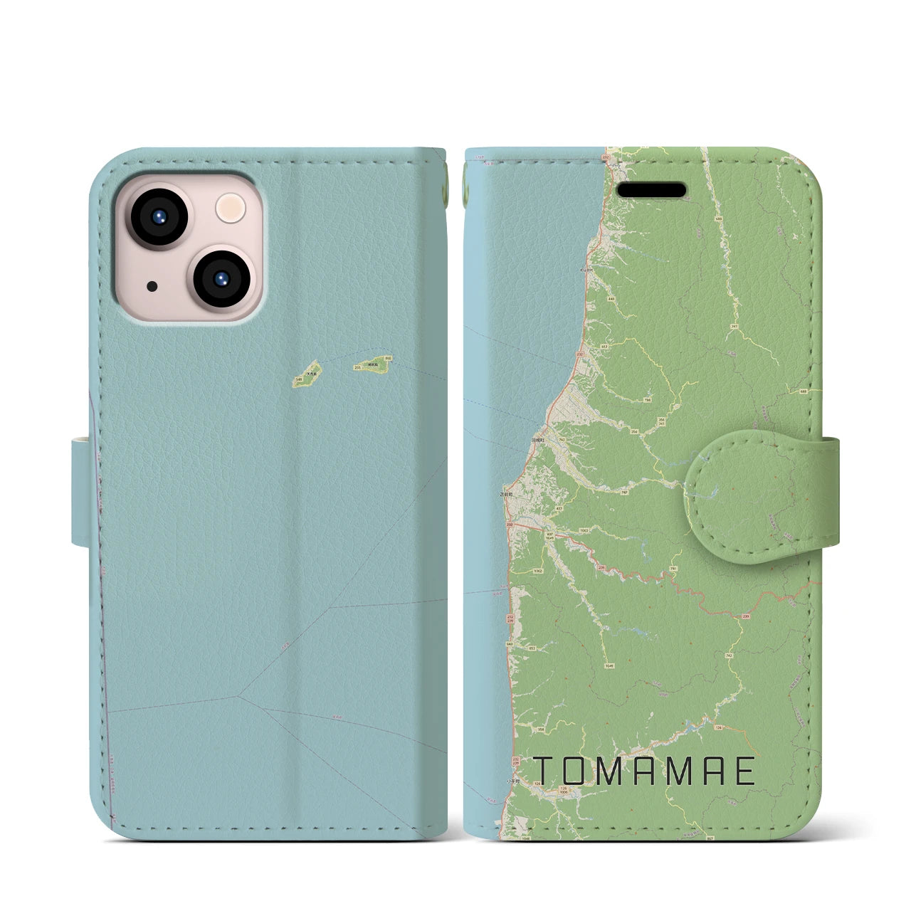 【苫前(北海道)】地図柄iPhoneケース(手帳タイプ)ナチュラル・iPhone 13 mini 用