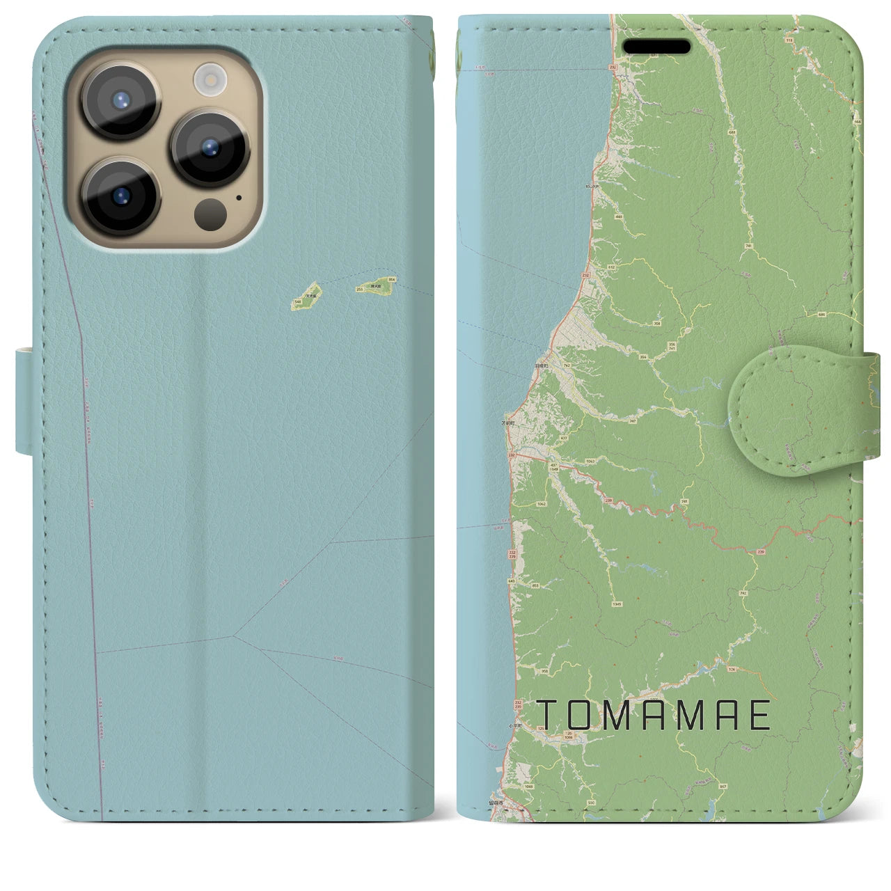 【苫前(北海道)】地図柄iPhoneケース(手帳タイプ)ナチュラル・iPhone 14 Pro Max 用