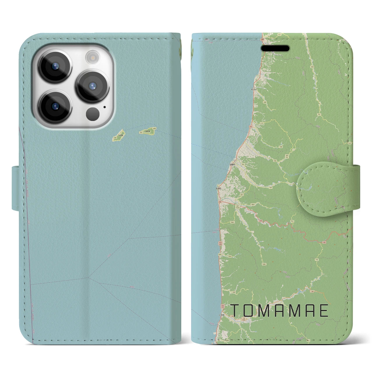 【苫前(北海道)】地図柄iPhoneケース(手帳タイプ)ナチュラル・iPhone 14 Pro 用