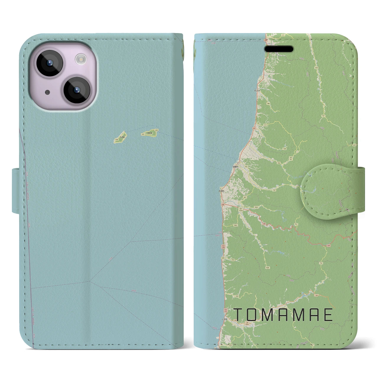【苫前(北海道)】地図柄iPhoneケース(手帳タイプ)ナチュラル・iPhone 14 用