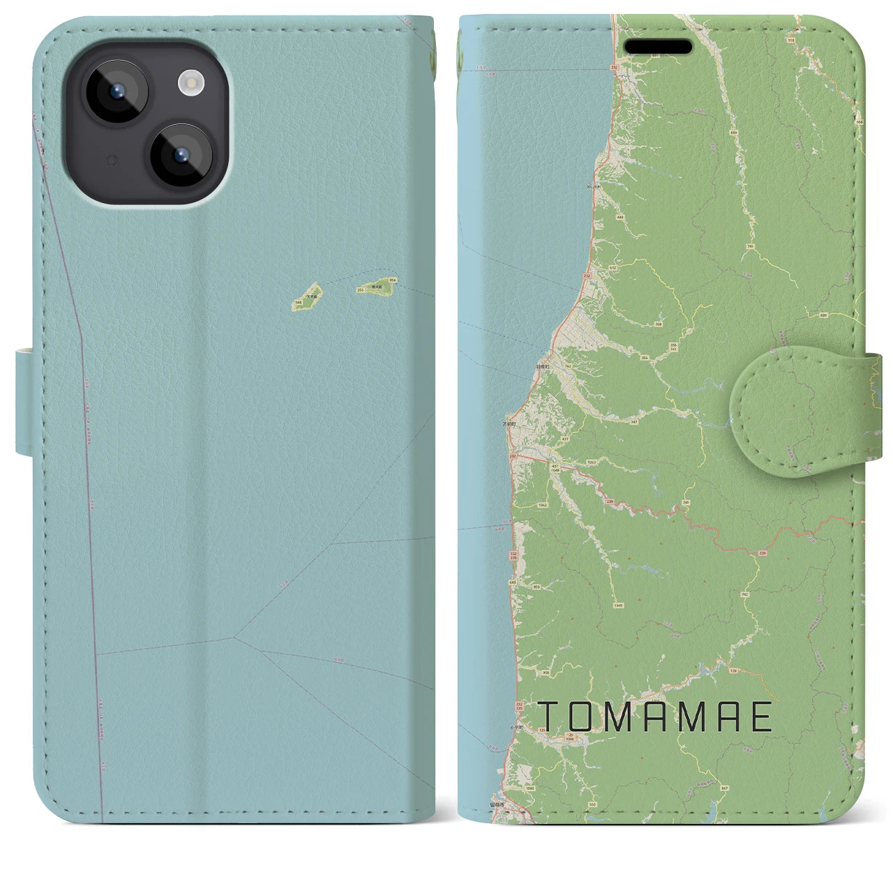 【苫前(北海道)】地図柄iPhoneケース(手帳タイプ)ナチュラル・iPhone 14 Plus 用