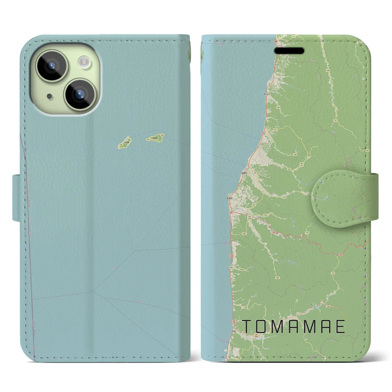 【苫前(北海道)】地図柄iPhoneケース(手帳タイプ)ナチュラル・iPhone 15 用