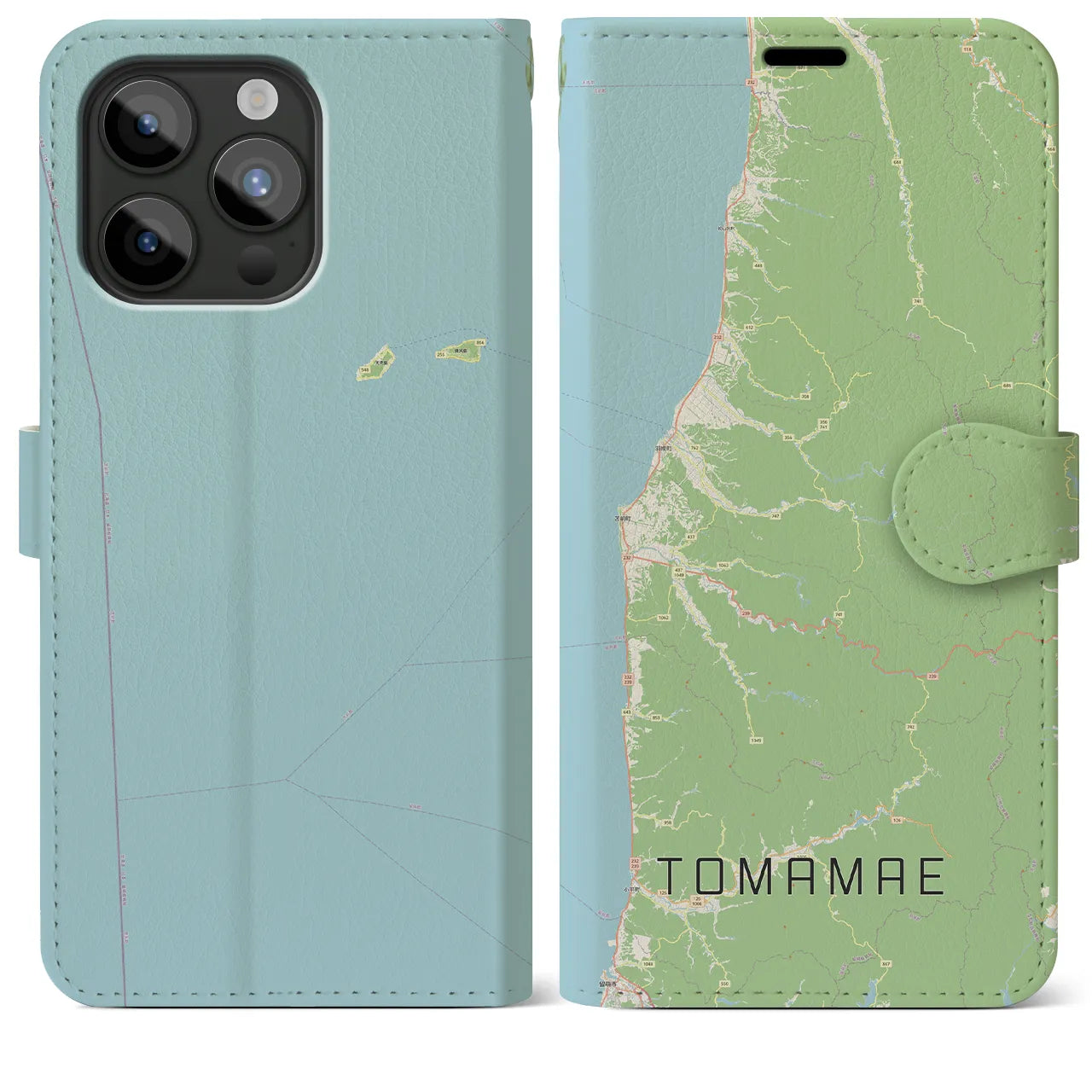 【苫前(北海道)】地図柄iPhoneケース(手帳タイプ)ナチュラル・iPhone 15 Pro Max 用
