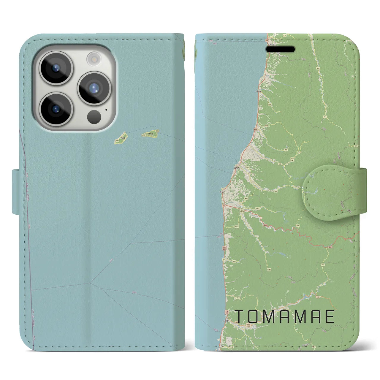 【苫前(北海道)】地図柄iPhoneケース(手帳タイプ)ナチュラル・iPhone 15 Pro 用