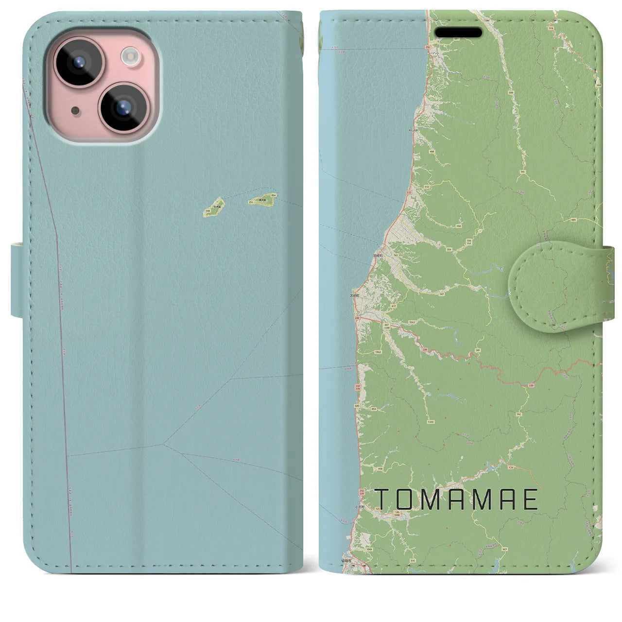 【苫前(北海道)】地図柄iPhoneケース(手帳タイプ)ナチュラル・iPhone 15 Plus 用