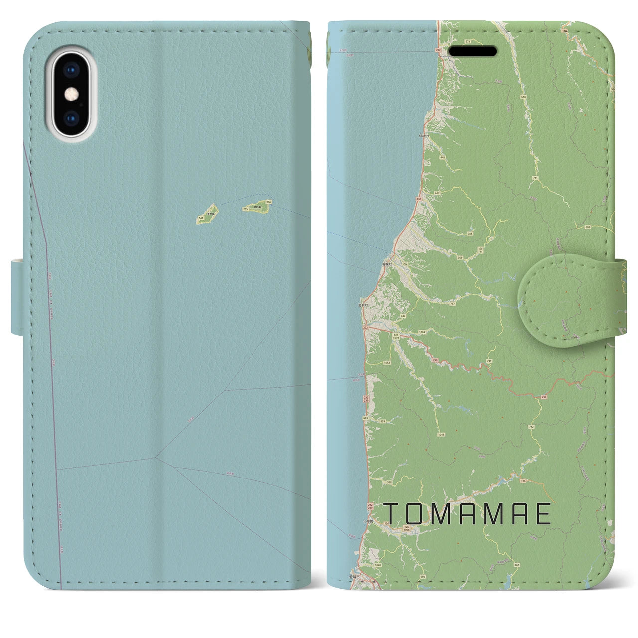 【苫前(北海道)】地図柄iPhoneケース(手帳タイプ)ナチュラル・iPhone XS Max 用