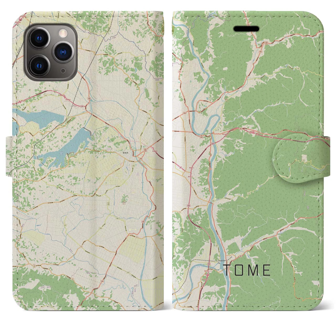 【登米(宮城県)】地図柄iPhoneケース(手帳タイプ)ナチュラル・iPhone 11 Pro Max 用