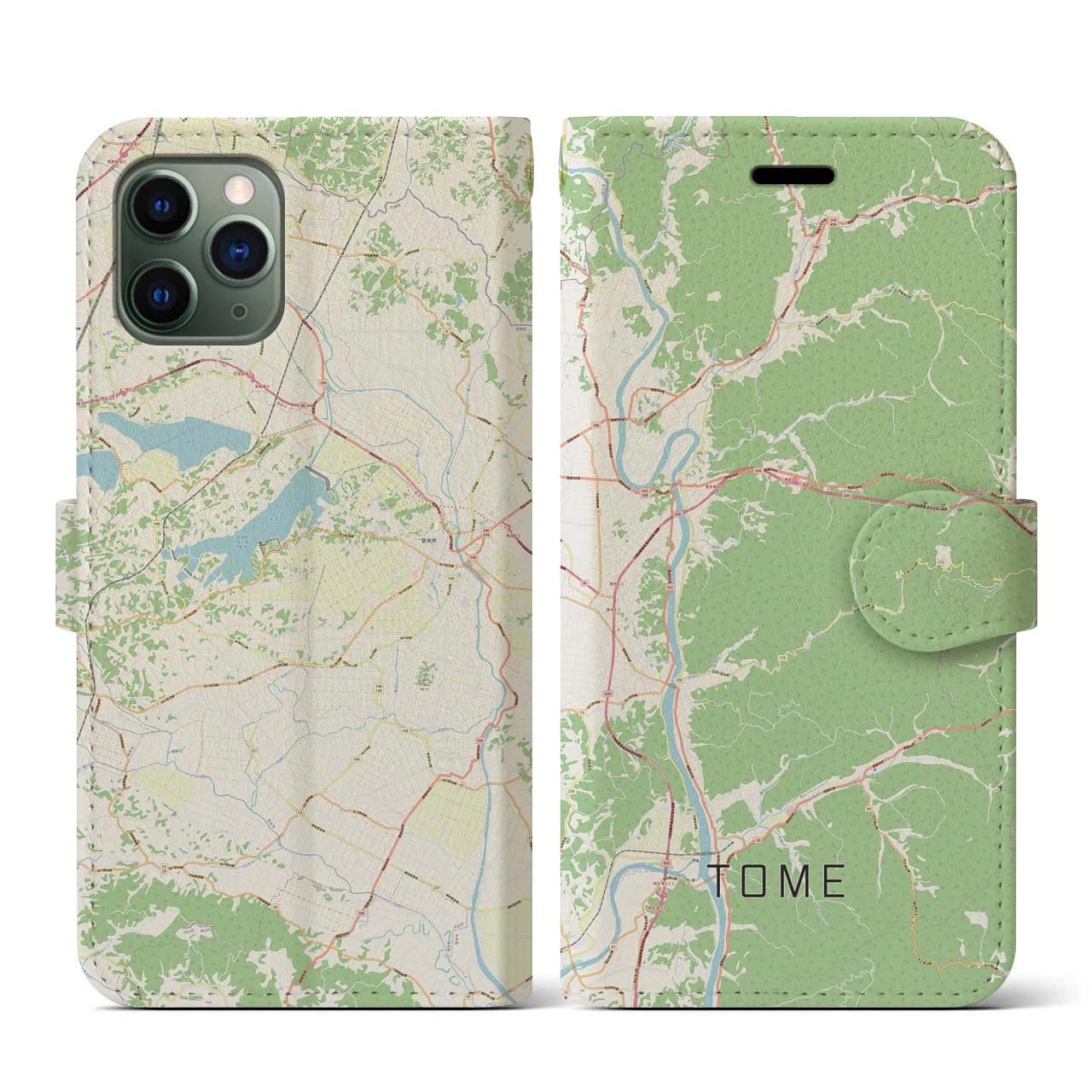 【登米(宮城県)】地図柄iPhoneケース(手帳タイプ)ナチュラル・iPhone 11 Pro 用