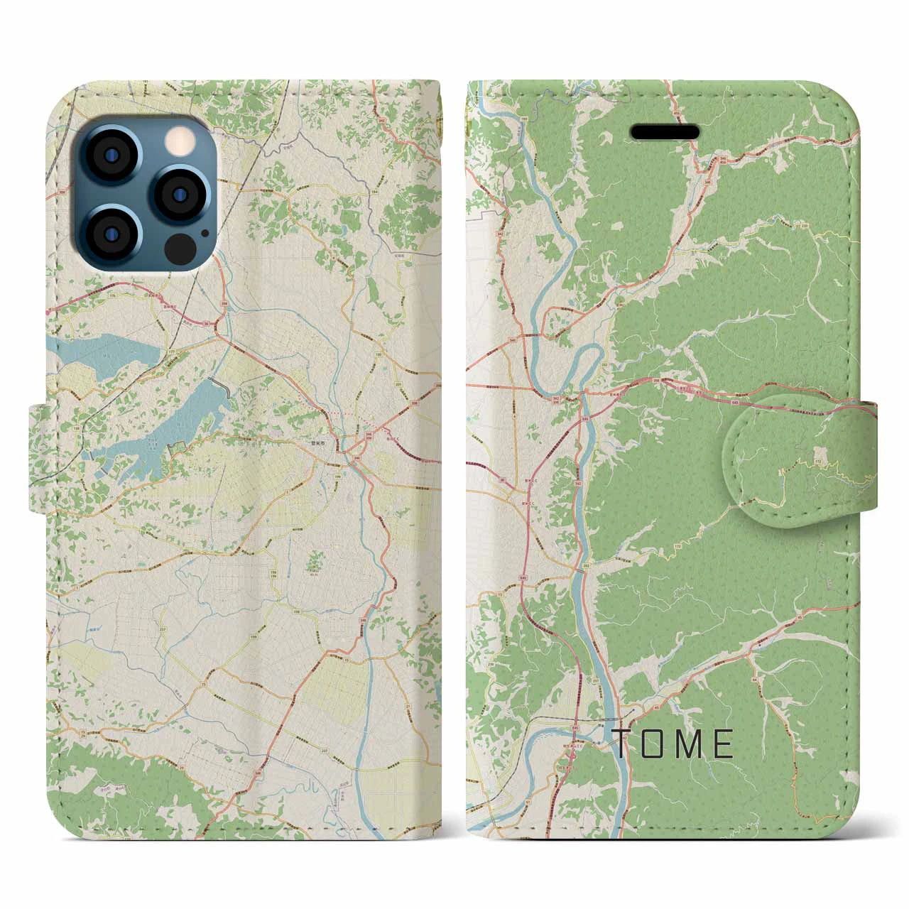 【登米(宮城県)】地図柄iPhoneケース(手帳タイプ)ナチュラル・iPhone 12 / 12 Pro 用