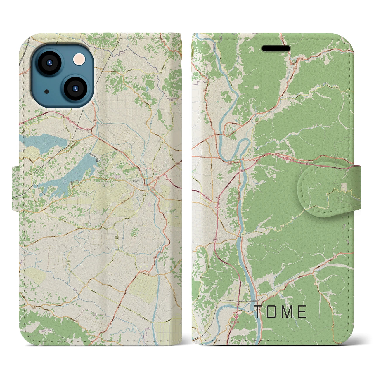 【登米(宮城県)】地図柄iPhoneケース(手帳タイプ)ナチュラル・iPhone 13 用