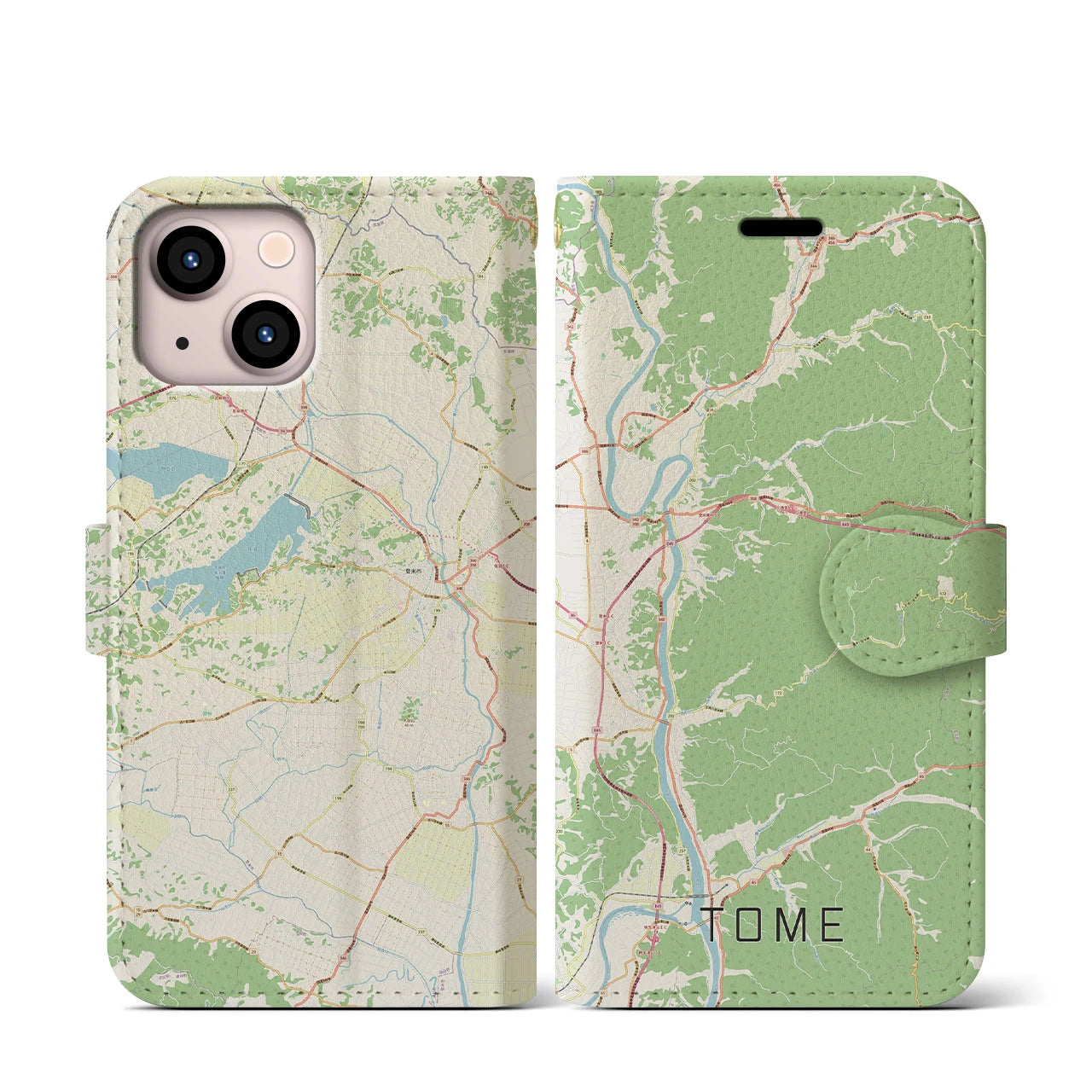 【登米(宮城県)】地図柄iPhoneケース(手帳タイプ)ナチュラル・iPhone 13 mini 用