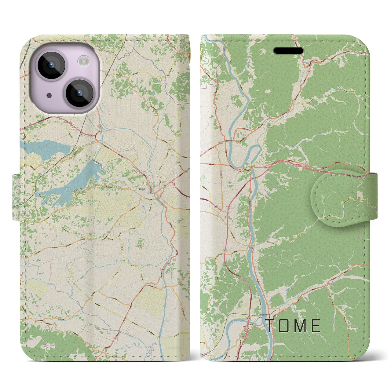 【登米(宮城県)】地図柄iPhoneケース(手帳タイプ)ナチュラル・iPhone 14 用