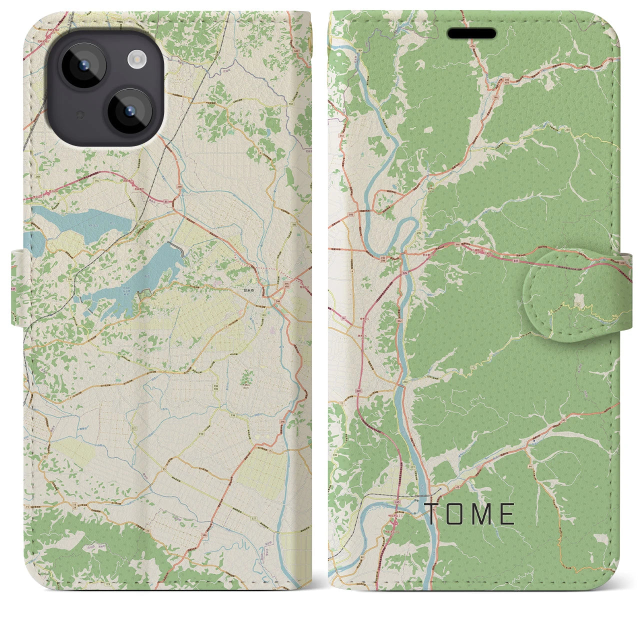 【登米(宮城県)】地図柄iPhoneケース(手帳タイプ)ナチュラル・iPhone 14 Plus 用