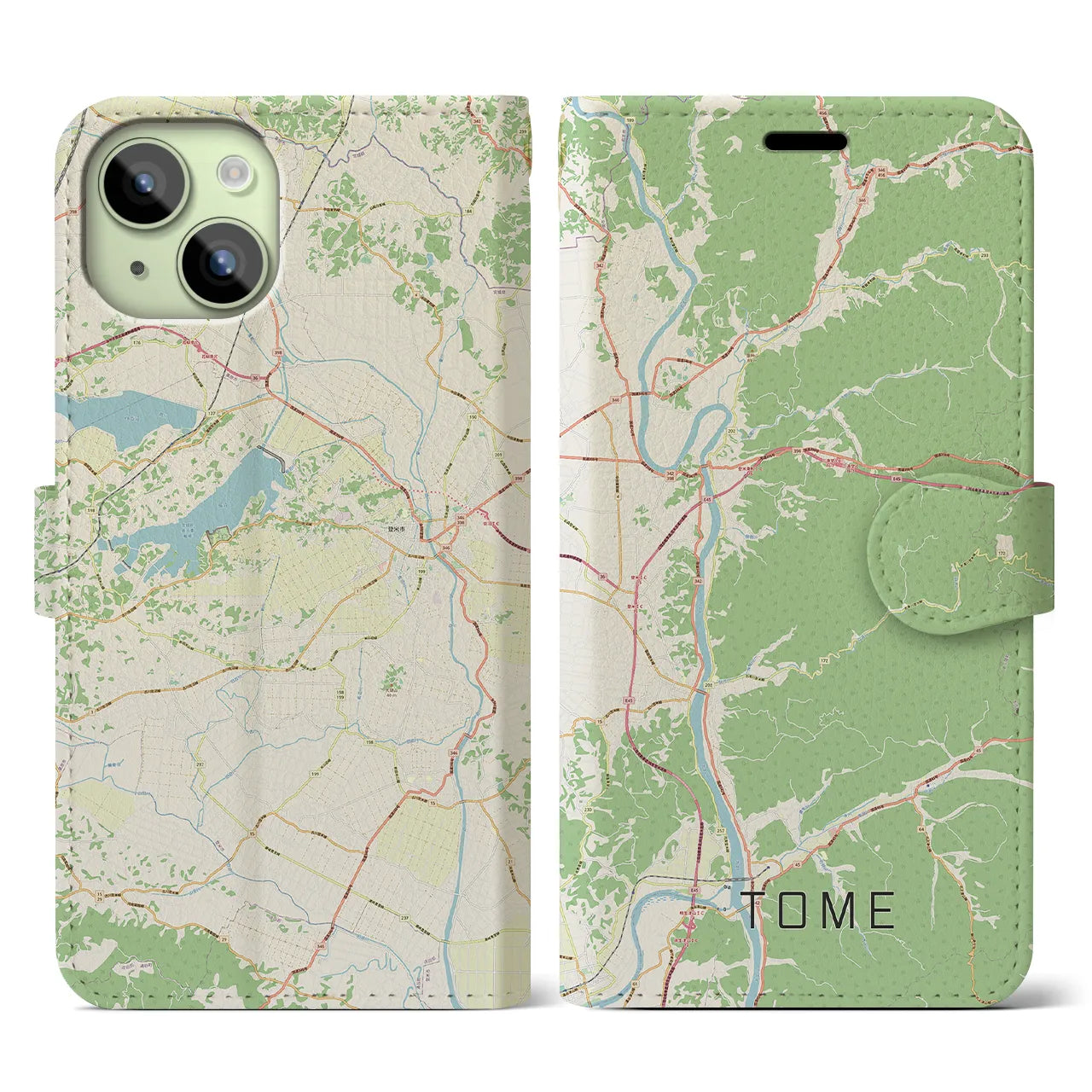 【登米(宮城県)】地図柄iPhoneケース(手帳タイプ)ナチュラル・iPhone 15 用