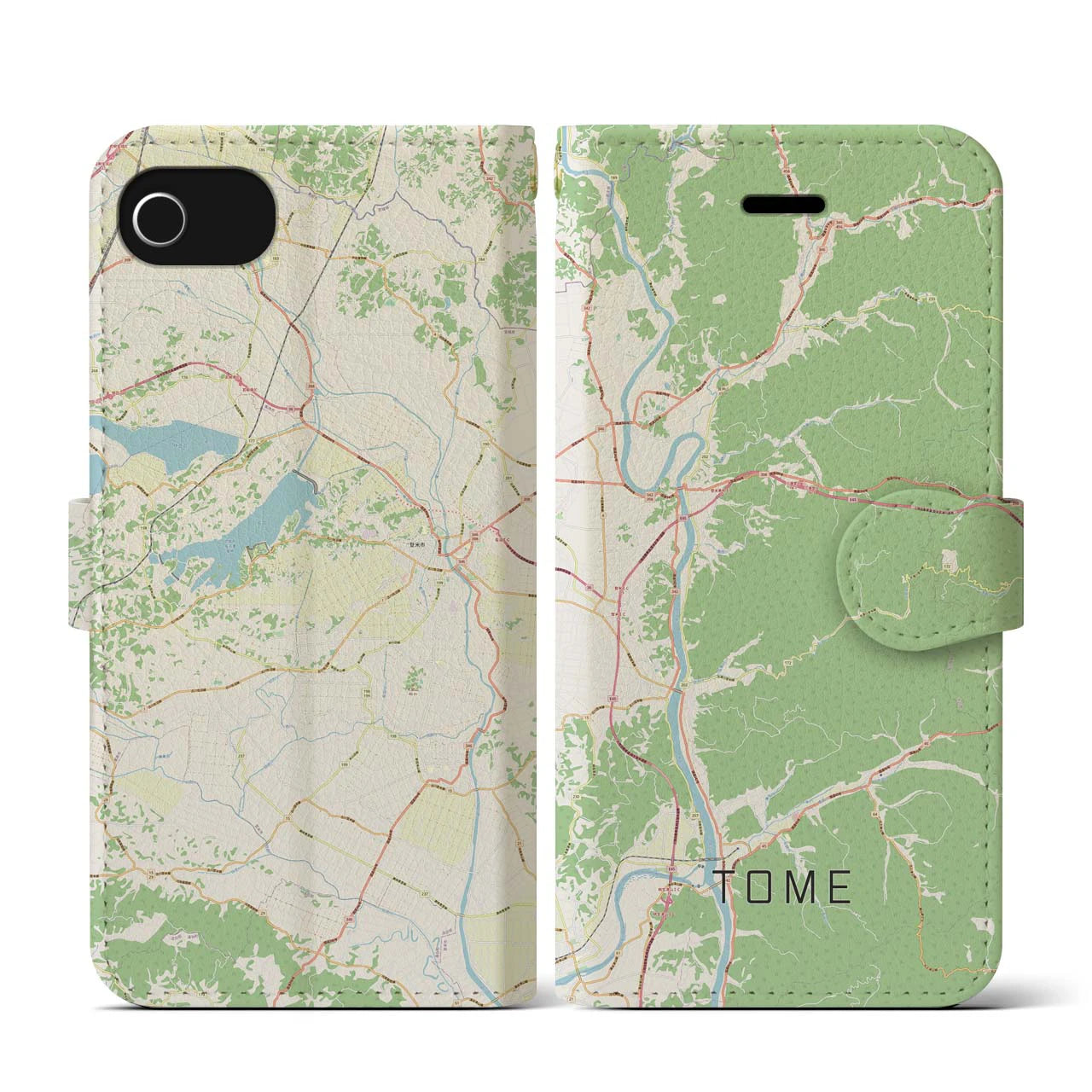 【登米(宮城県)】地図柄iPhoneケース(手帳タイプ)ナチュラル・iPhone SE(第3 / 第2世代) / 8 / 7 / 6s / 6 用