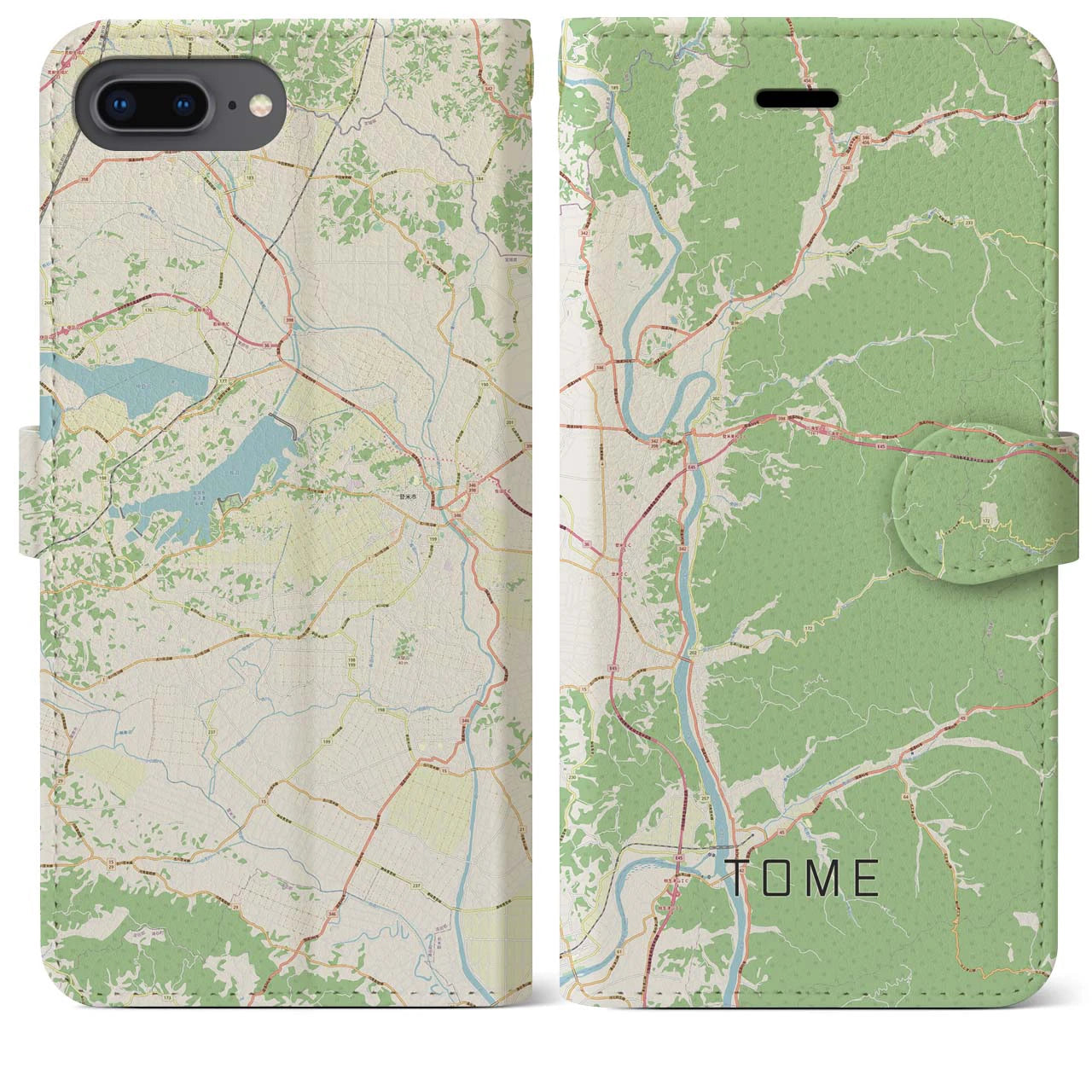 【登米(宮城県)】地図柄iPhoneケース(手帳タイプ)ナチュラル・iPhone 8Plus /7Plus / 6sPlus / 6Plus 用