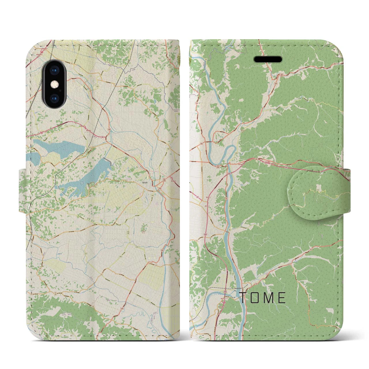 【登米(宮城県)】地図柄iPhoneケース(手帳タイプ)ナチュラル・iPhone XS / X 用