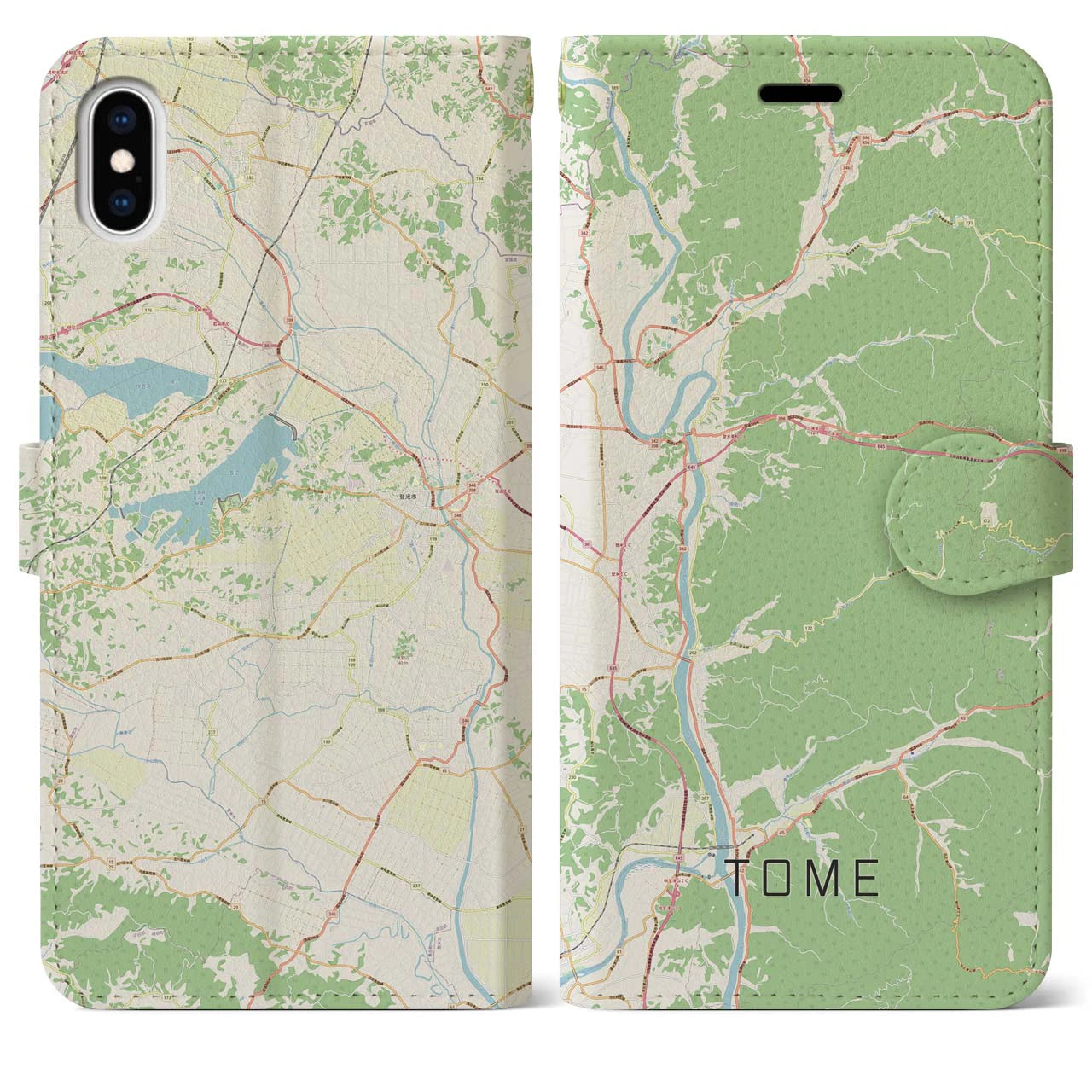 【登米(宮城県)】地図柄iPhoneケース(手帳タイプ)ナチュラル・iPhone XS Max 用