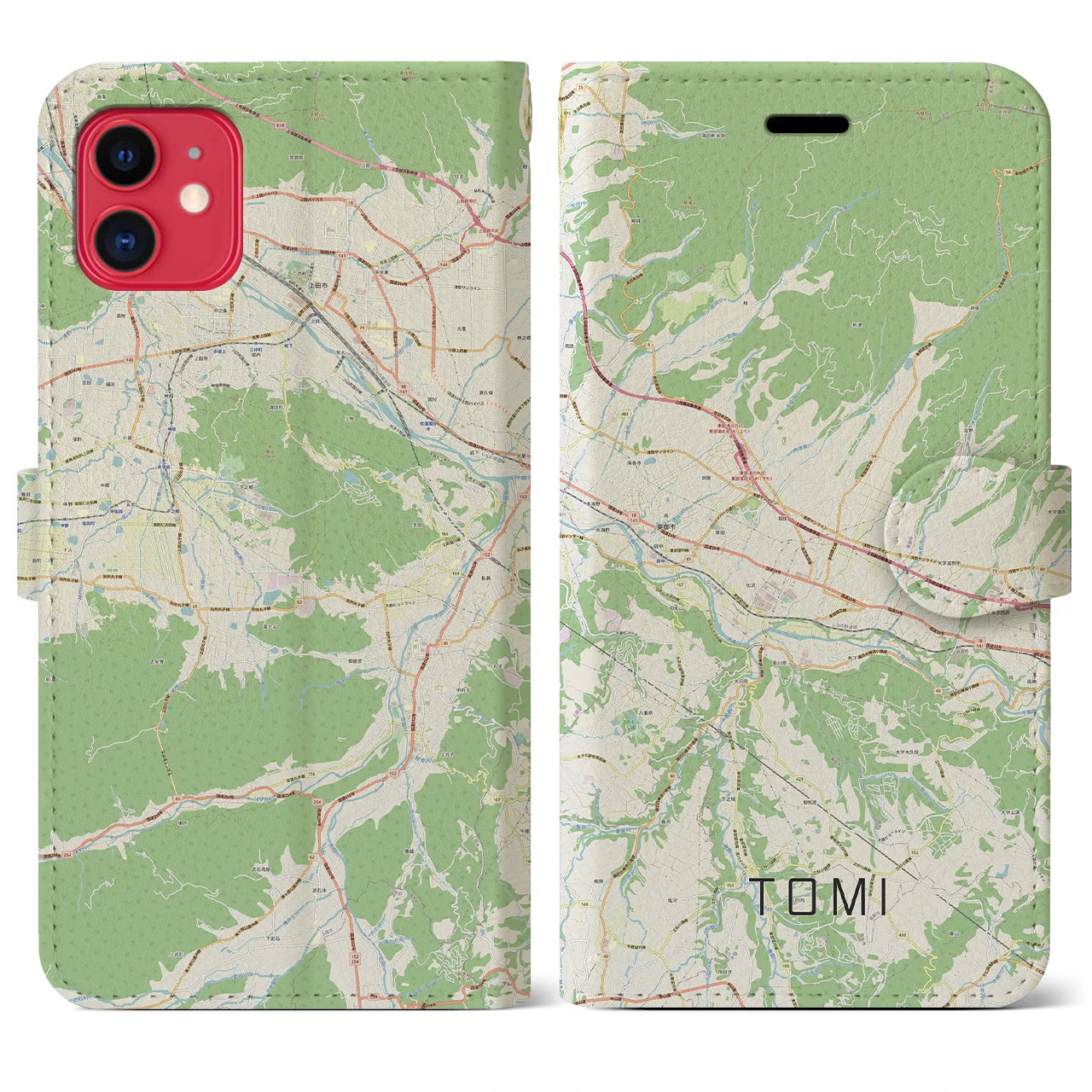 【東御(長野県)】地図柄iPhoneケース(手帳タイプ)ナチュラル・iPhone 11 用