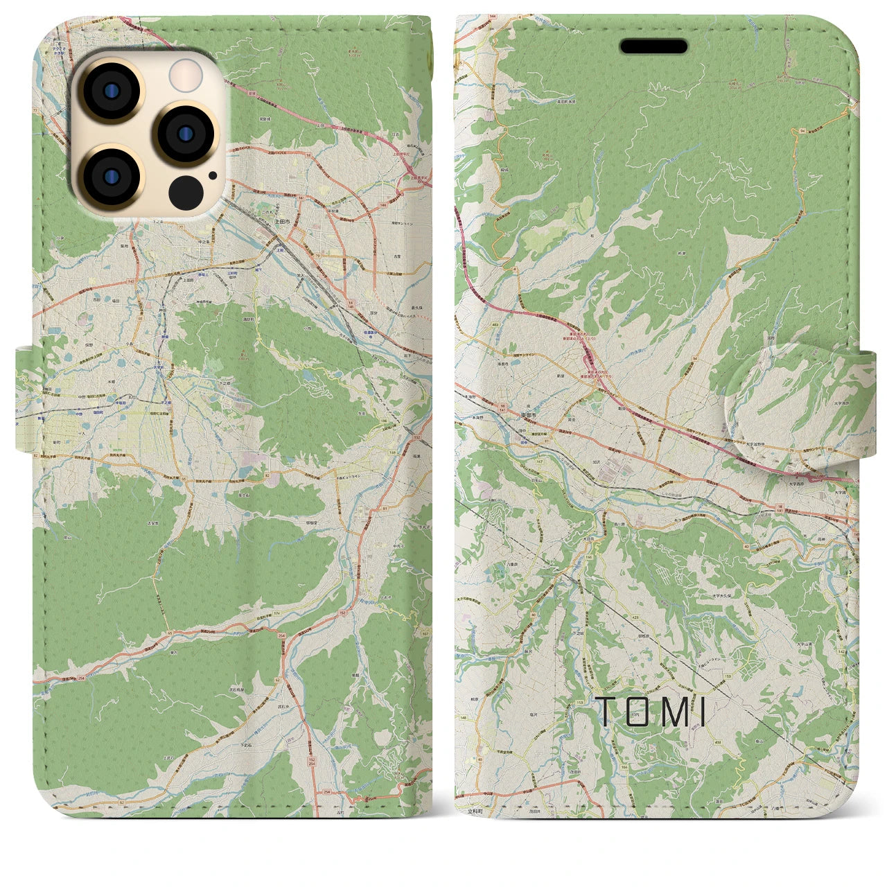 【東御(長野県)】地図柄iPhoneケース(手帳タイプ)ナチュラル・iPhone 12 Pro Max 用