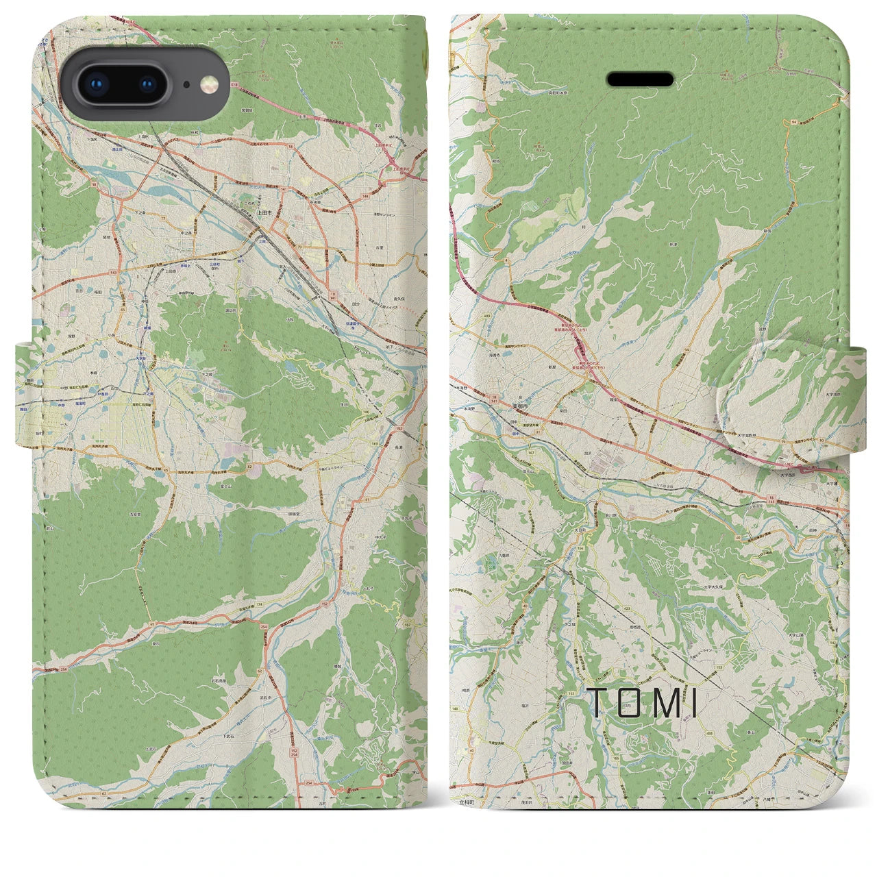 【東御(長野県)】地図柄iPhoneケース(手帳タイプ)ナチュラル・iPhone 8Plus /7Plus / 6sPlus / 6Plus 用
