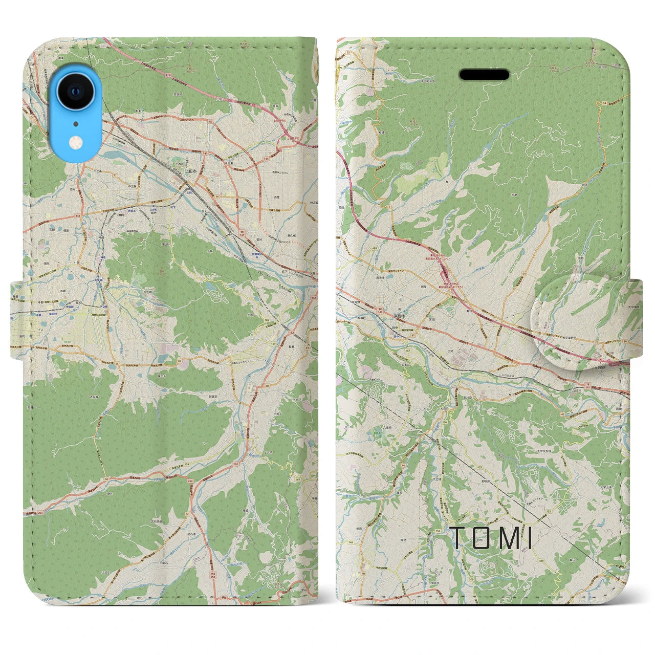 【東御(長野県)】地図柄iPhoneケース(手帳タイプ)ナチュラル・iPhone XR 用