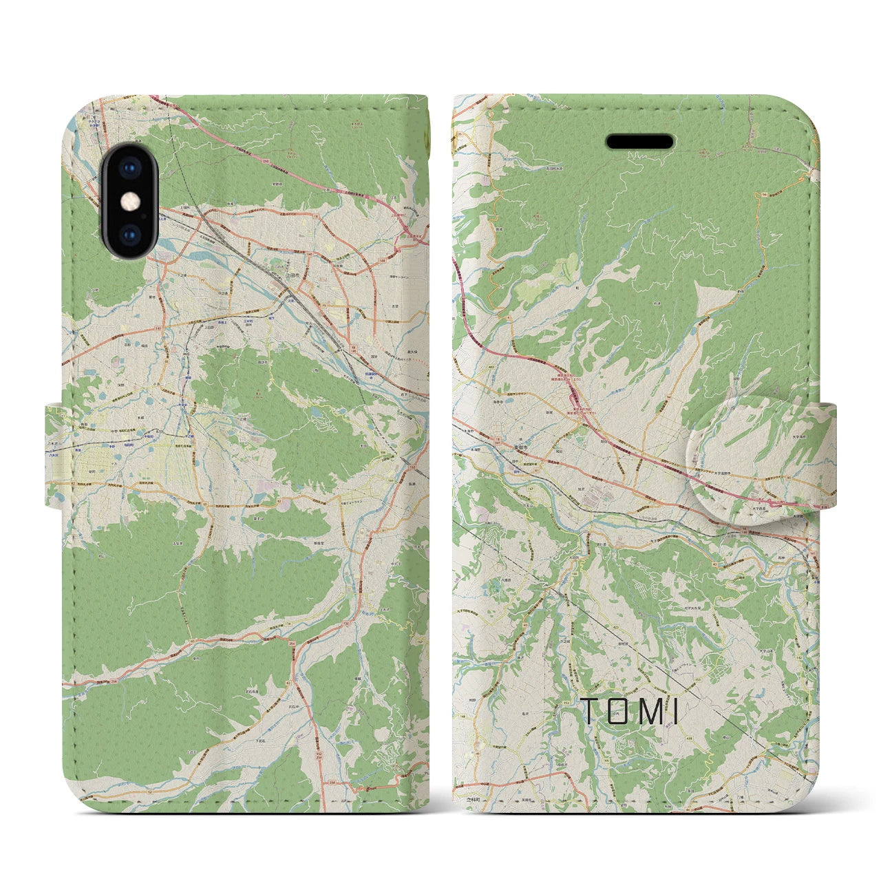 【東御(長野県)】地図柄iPhoneケース(手帳タイプ)ナチュラル・iPhone XS / X 用