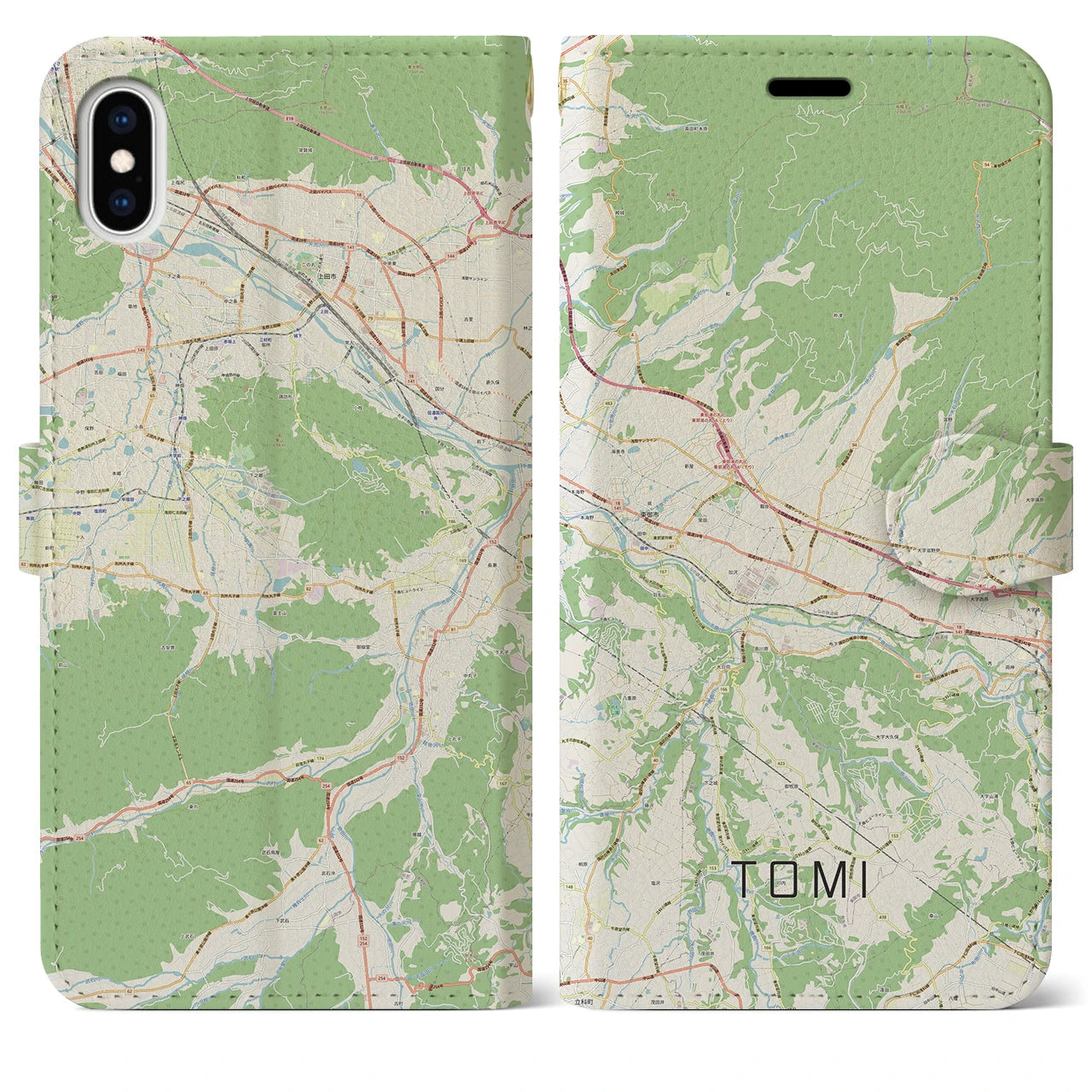 【東御(長野県)】地図柄iPhoneケース(手帳タイプ)ナチュラル・iPhone XS Max 用