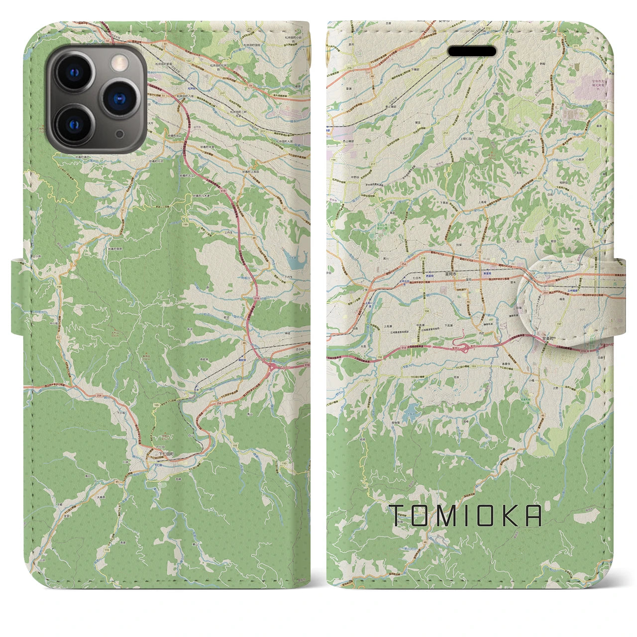 【富岡(群馬県)】地図柄iPhoneケース(手帳タイプ)ナチュラル・iPhone 11 Pro Max 用