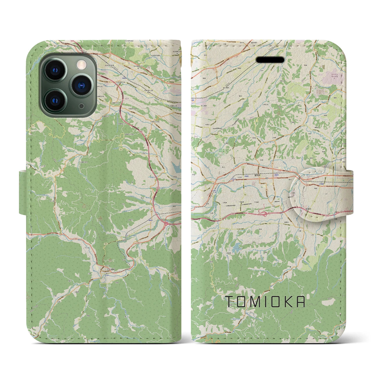 【富岡(群馬県)】地図柄iPhoneケース(手帳タイプ)ナチュラル・iPhone 11 Pro 用