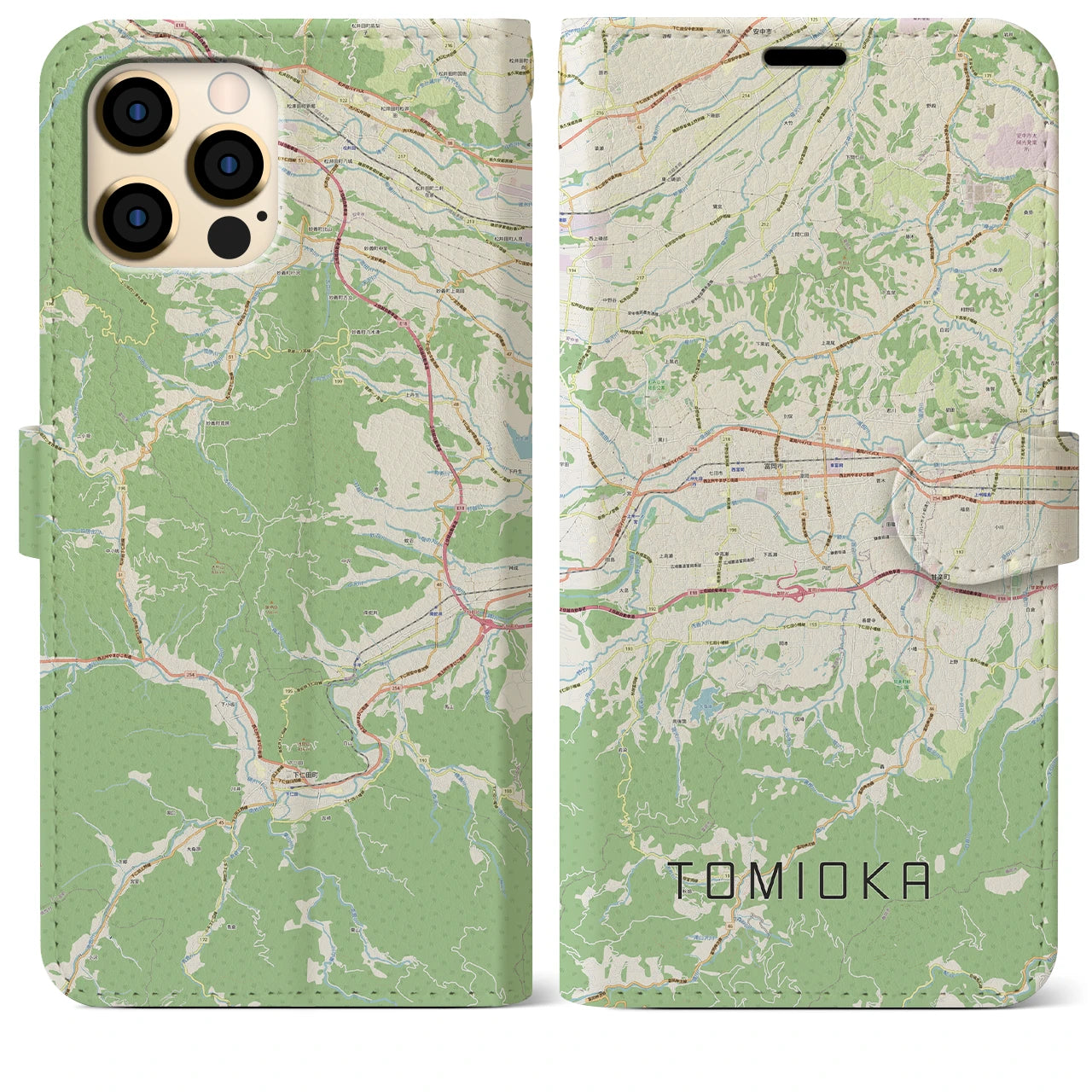 【富岡(群馬県)】地図柄iPhoneケース(手帳タイプ)ナチュラル・iPhone 12 Pro Max 用