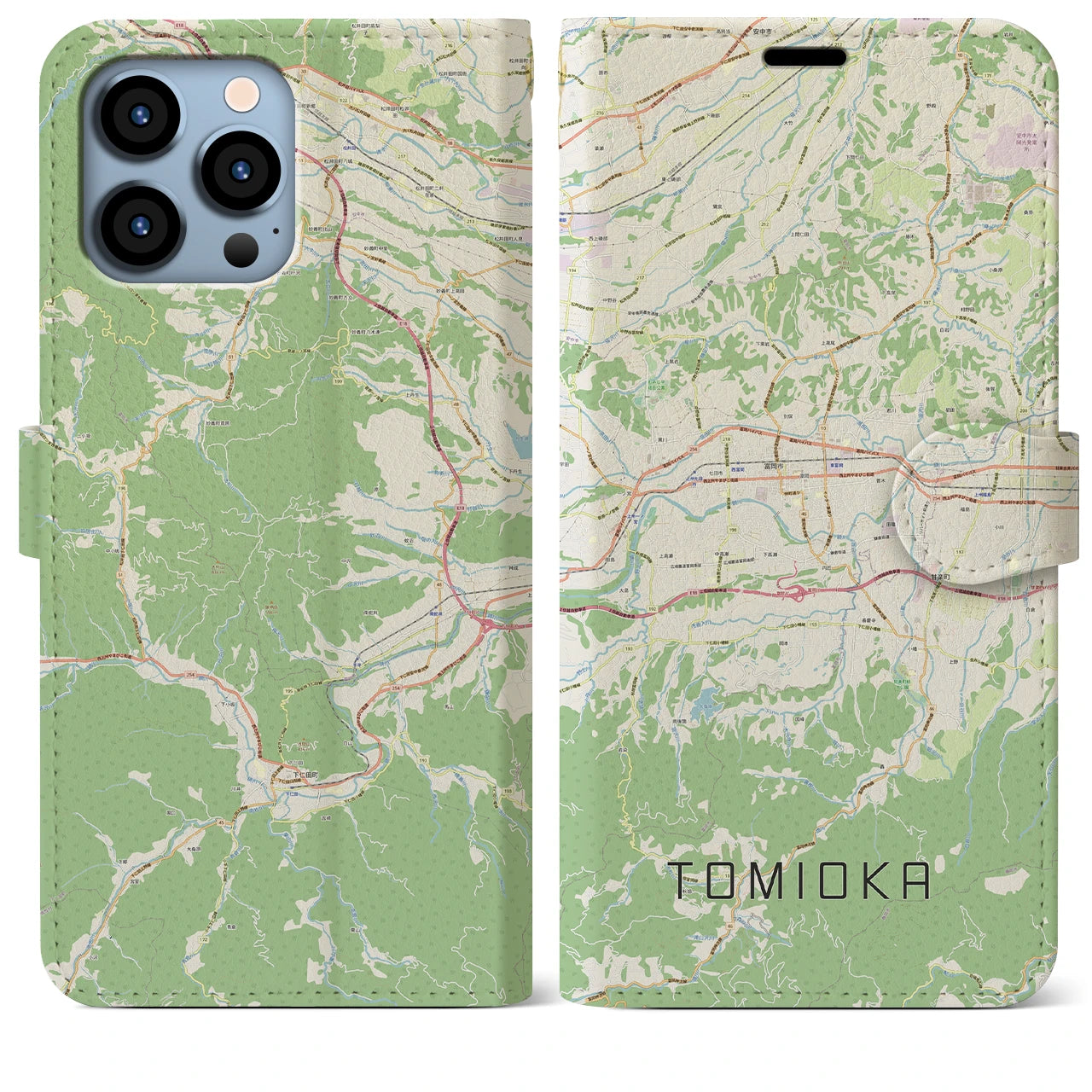 【富岡(群馬県)】地図柄iPhoneケース(手帳タイプ)ナチュラル・iPhone 13 Pro Max 用