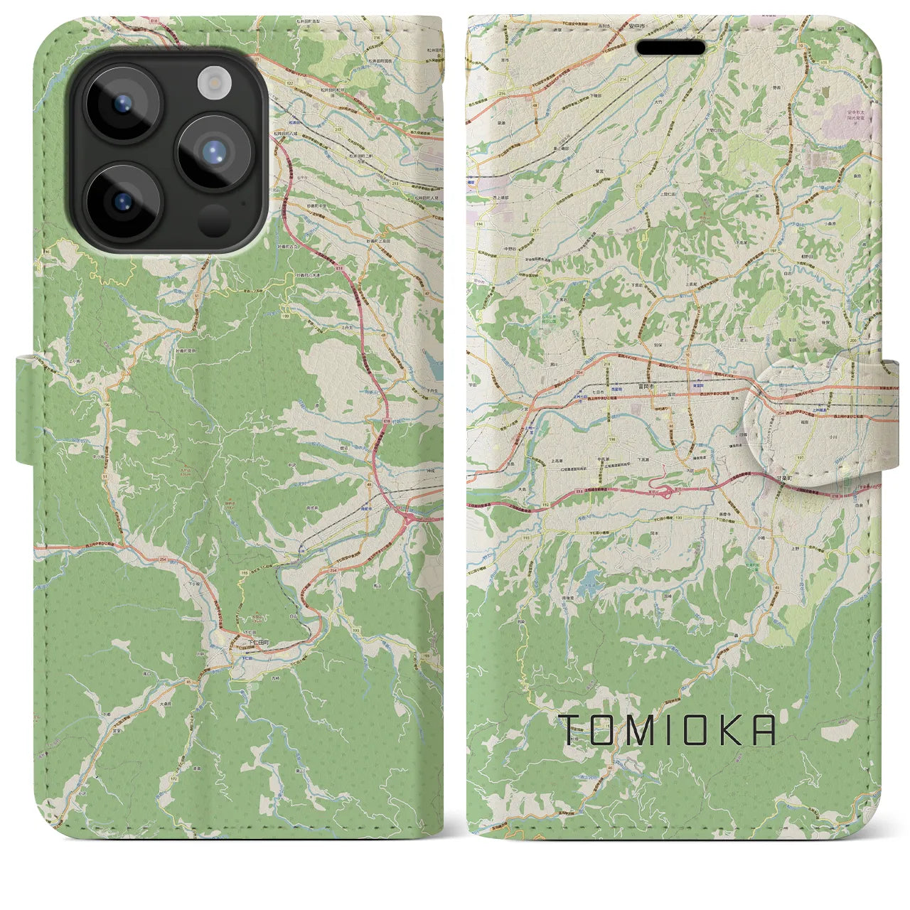 【富岡(群馬県)】地図柄iPhoneケース(手帳タイプ)ナチュラル・iPhone 15 Pro Max 用
