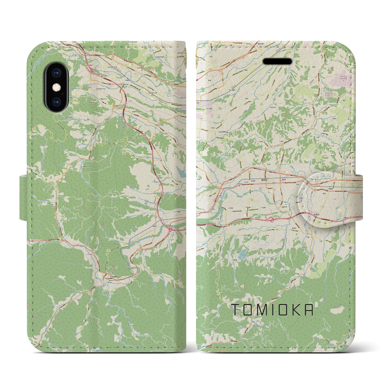 【富岡(群馬県)】地図柄iPhoneケース(手帳タイプ)ナチュラル・iPhone XS / X 用