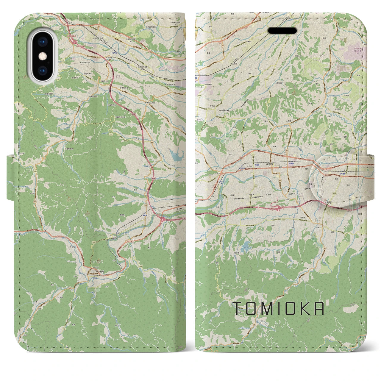 【富岡(群馬県)】地図柄iPhoneケース(手帳タイプ)ナチュラル・iPhone XS Max 用